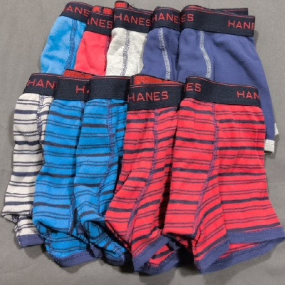 10 Pair Of Hanes Boxer Briefs Kids's Blue Red Striped Comfort